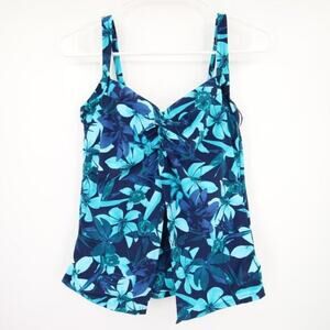 NWOT Lands End Floral Blue Fly Away Swim Tankini Top Underwire Size 6